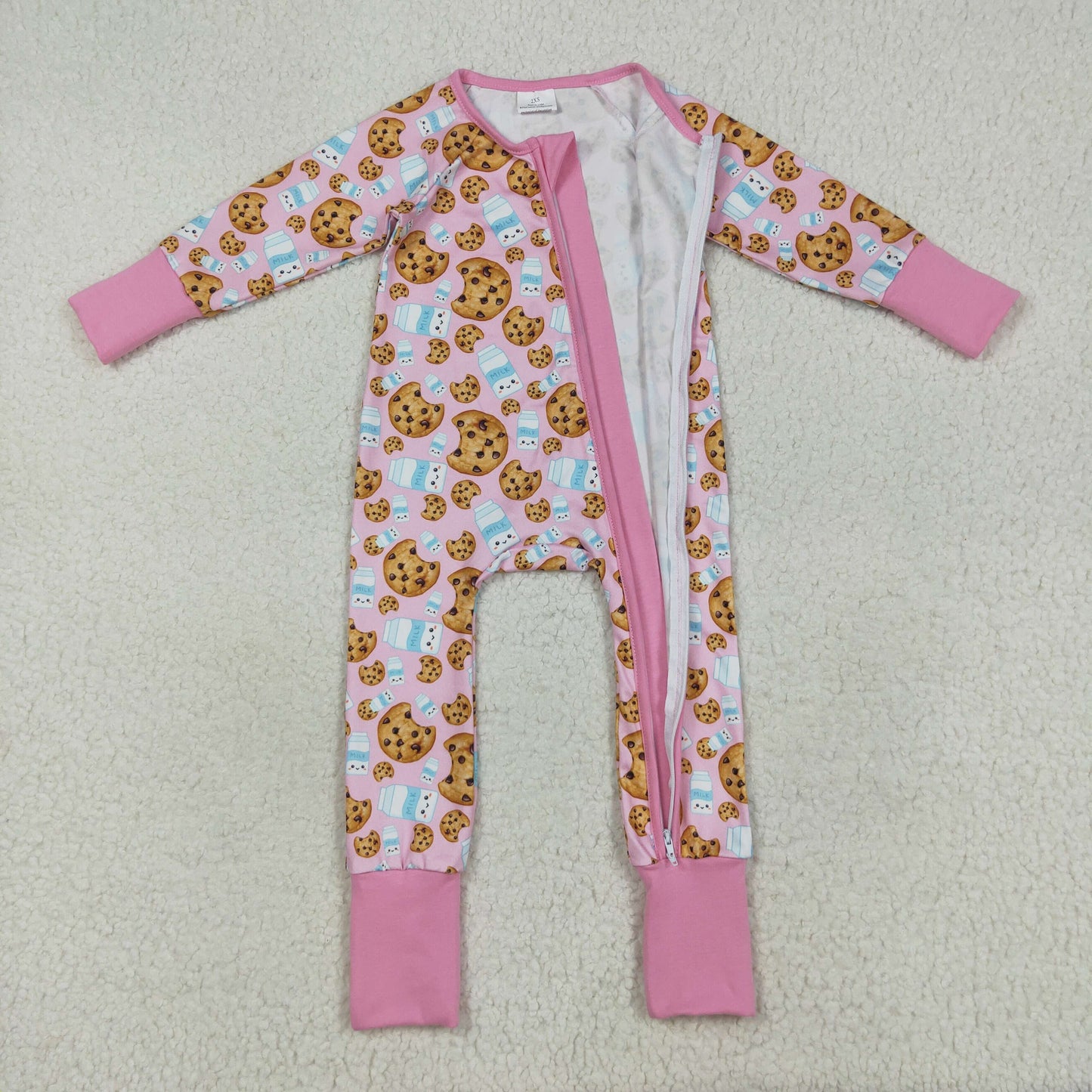 LR2398 baby girls cookie milk zipper pink romper