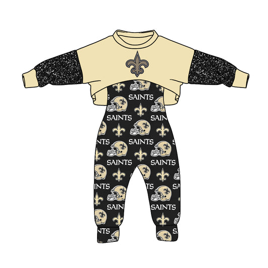 MOQ 3 Custom design baby Girls Saints Outfits kids team clothing