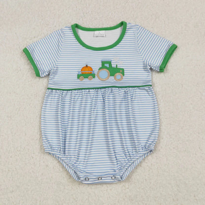 Matching Baby boys halloween pumpkin green stripe clothes embroidery