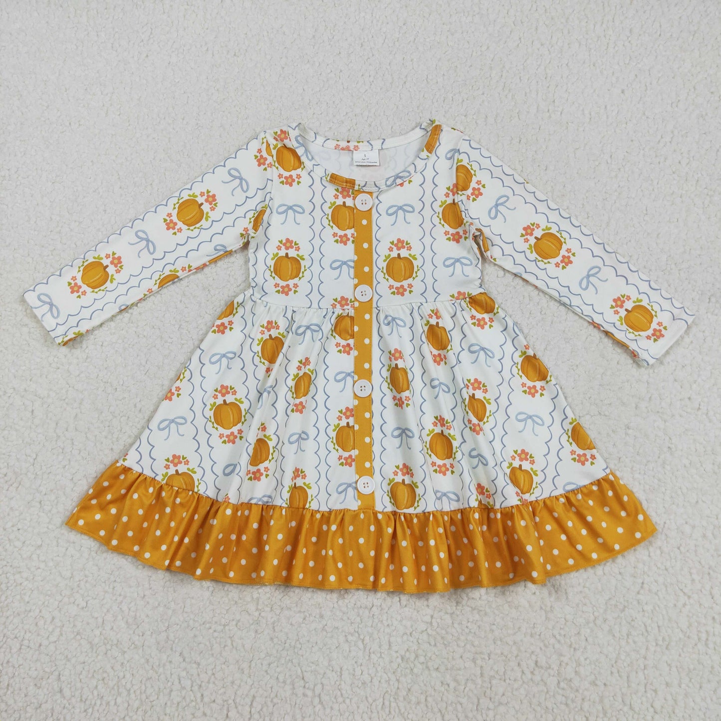 GLD1111 girls long sleeve pumpkin orange floral Dress
