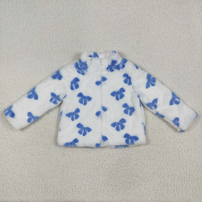 GT1049  Girls blue bow zipper coat