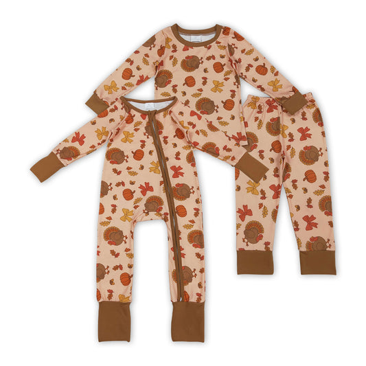 Matching Baby boys Thanksgiving romper pajamas clothing