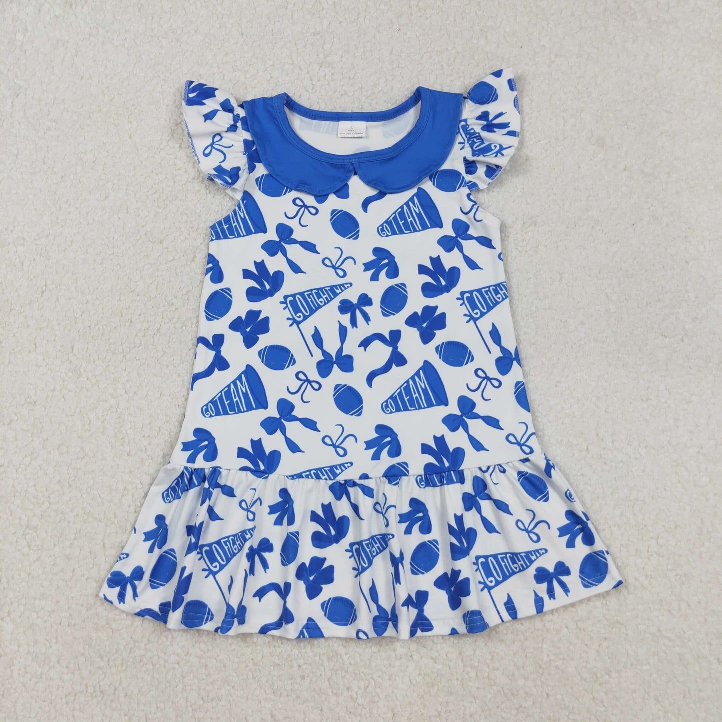 GSD2782 girls flying sleeve Cheer bow blue Dress