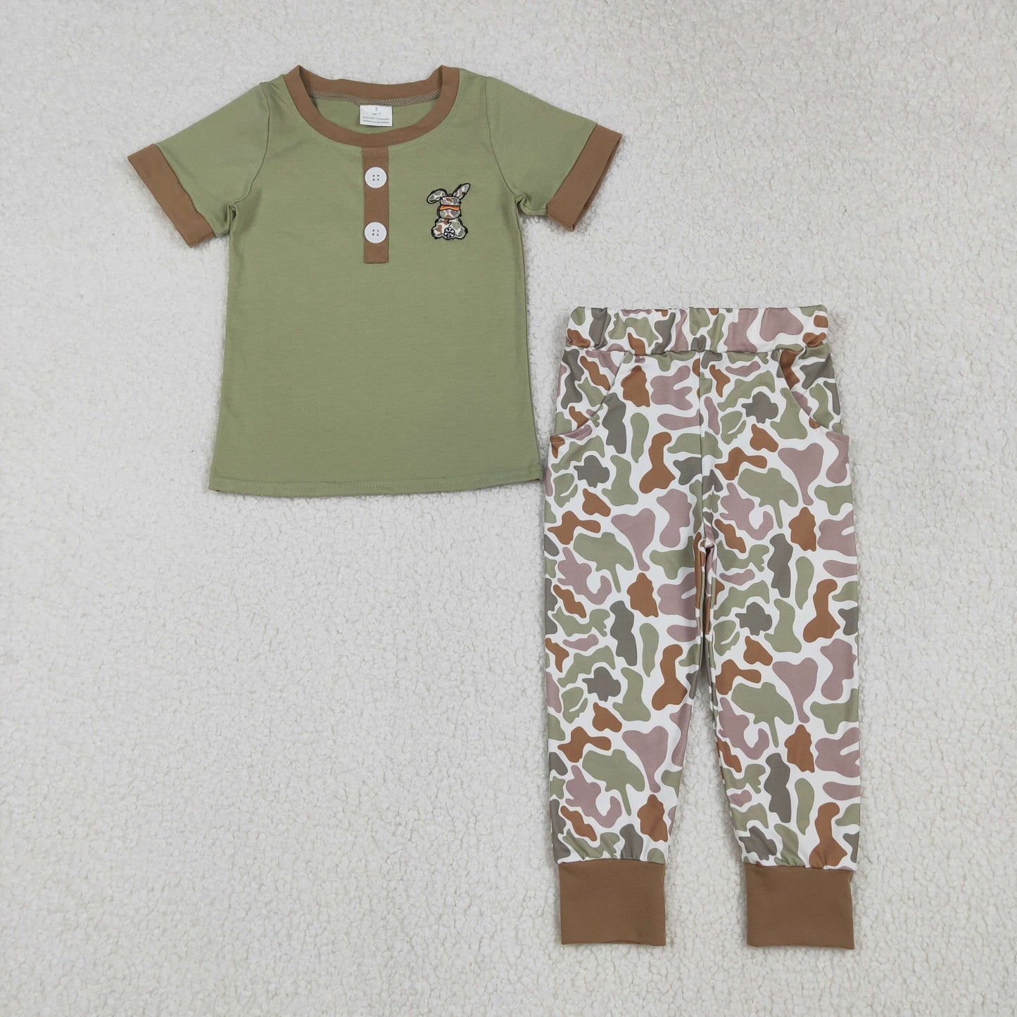 BSPO0603 Baby boys Easter short sleeve bunny camo outfits embroidery