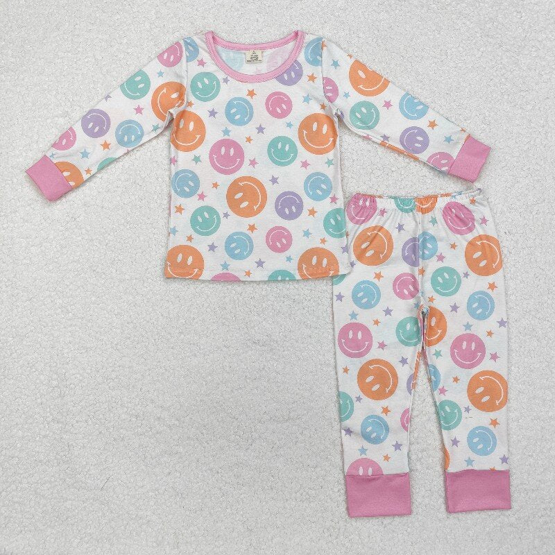 GLP1694 baby girls long sleeve smiling pajamas  bamboo
