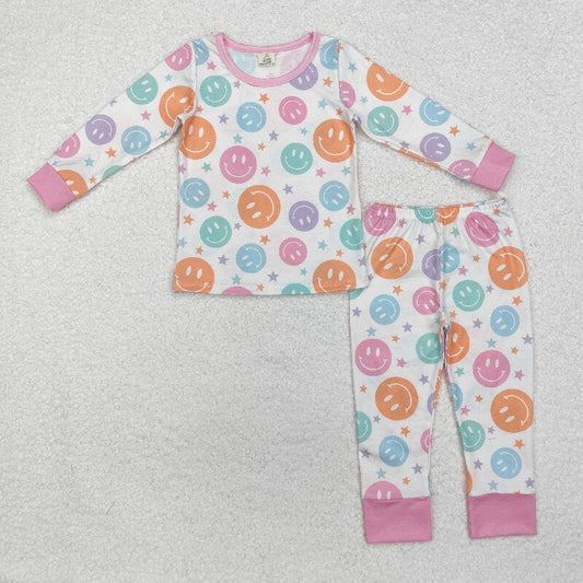 GLP1694 baby girls long sleeve smiling pajamas  bamboo