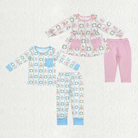 Matching Baby girls boys Christmas pink blue Gingerbread pajamas Modal outfits