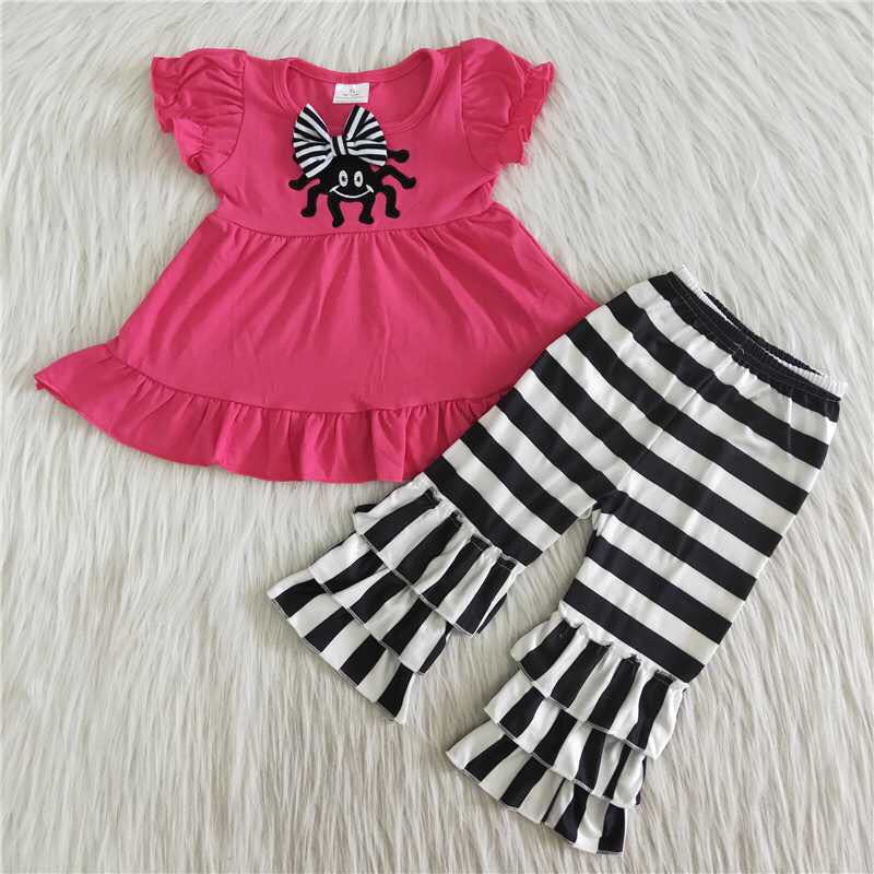 Girls Chillin Spider Outfits Short Sleeves Black Pants