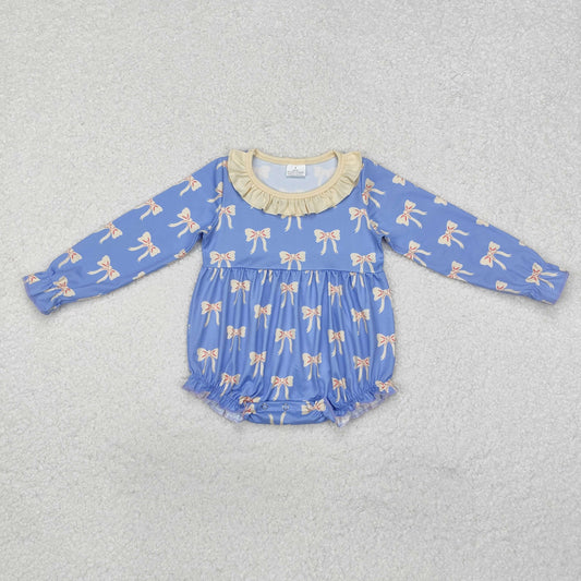 LR1941 Baby girls blue bows romper