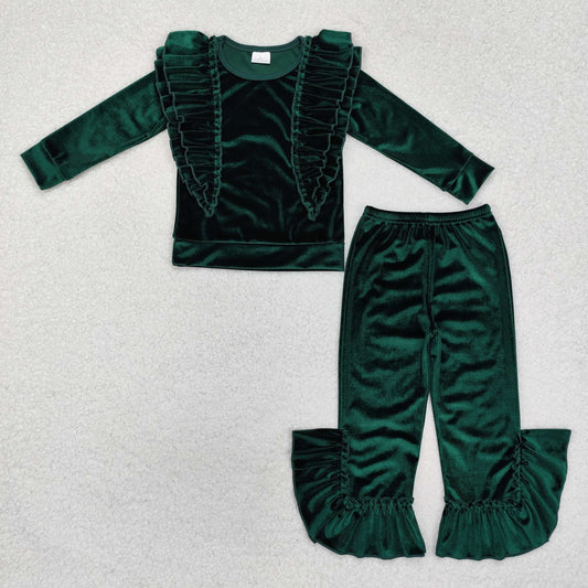 GLP2165 Girls green velvet outfits