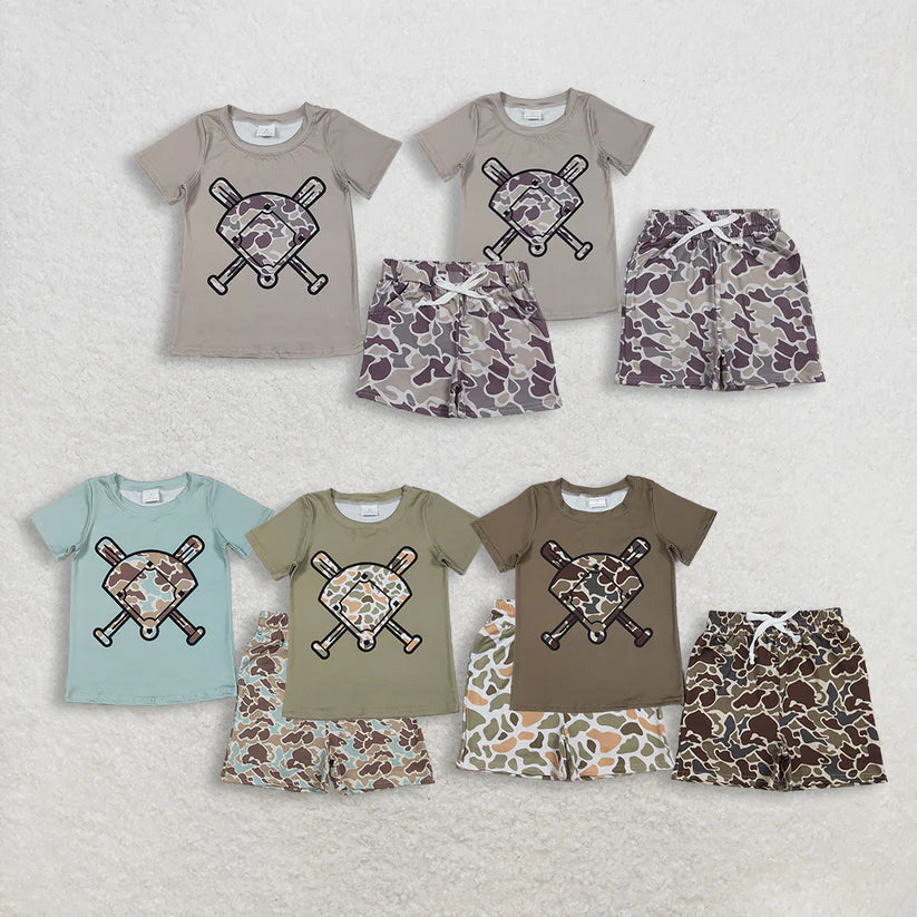 Matching Baby boys camouflage baseball short sleeves summer outfits