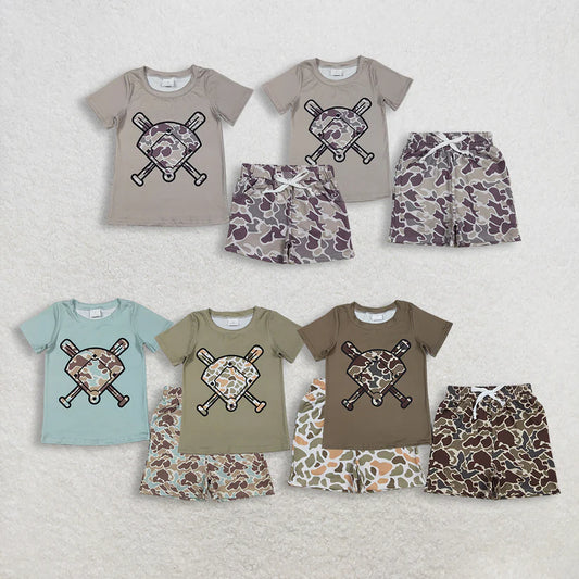 Matching Baby boys camouflage baseball short sleeves summer outfits