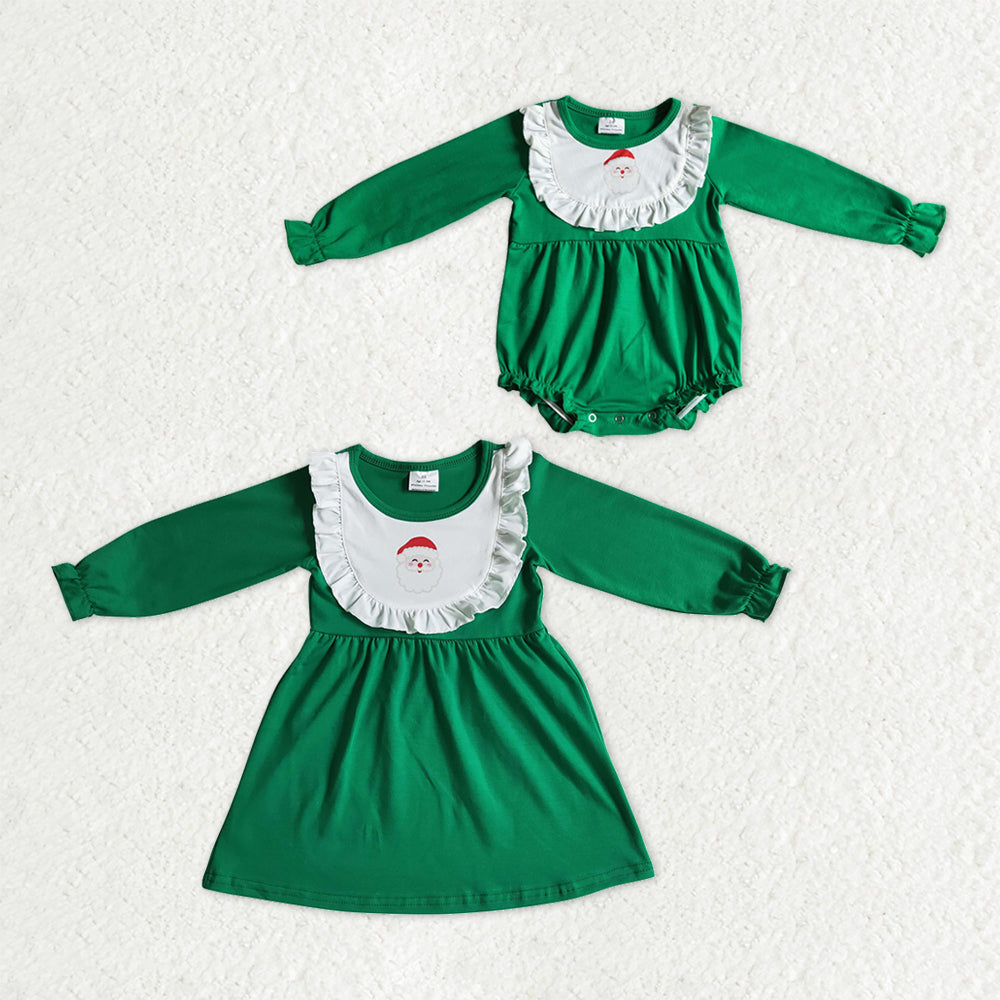 5.5 Matching Baby girls Christmas Santa green long sleeve clothing embroidery