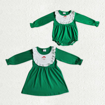 5.5 Matching Baby girls Christmas Santa green long sleeve clothing embroidery