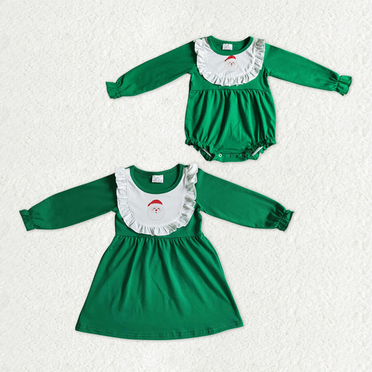 5.5 Matching Baby girls Christmas Santa green long sleeve clothing embroidery