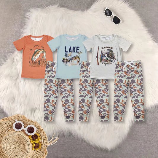 Matching Baby boys spring autumn short sleeves camo outfits