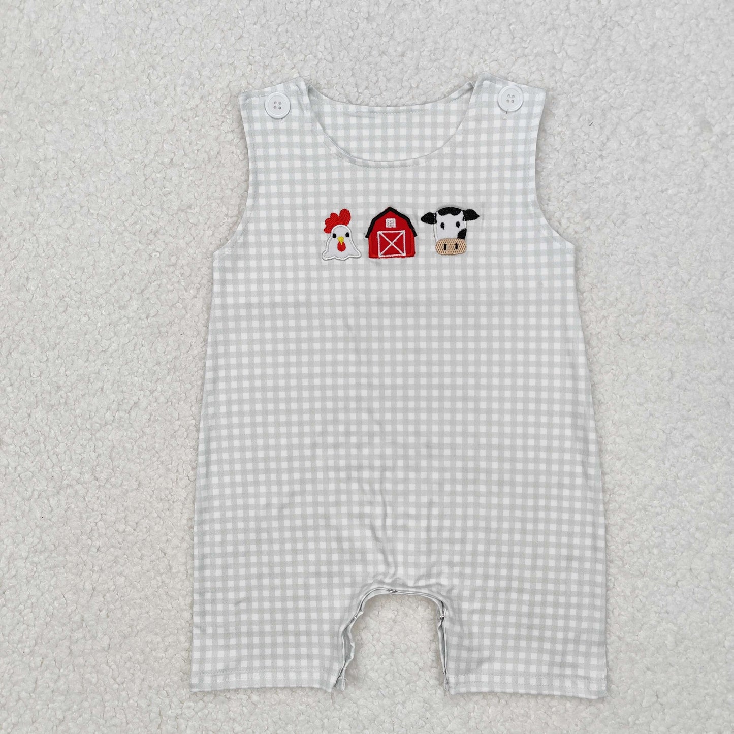 SR2183 Baby cow chicken sleeveless romper embroidery