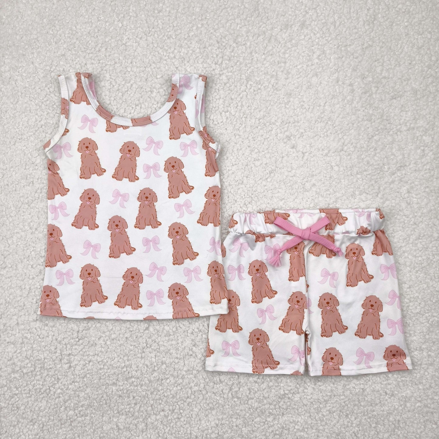 GSSO2475 baby girls sleeveless puppy bow shorts outfits