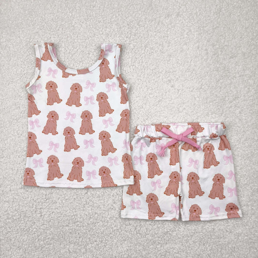 GSSO2475 baby girls sleeveless puppy bow shorts outfits