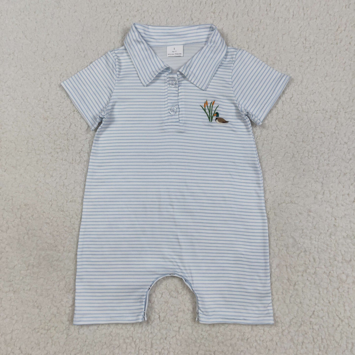 SR3149 baby boys stripe blue button duck romper embroidery