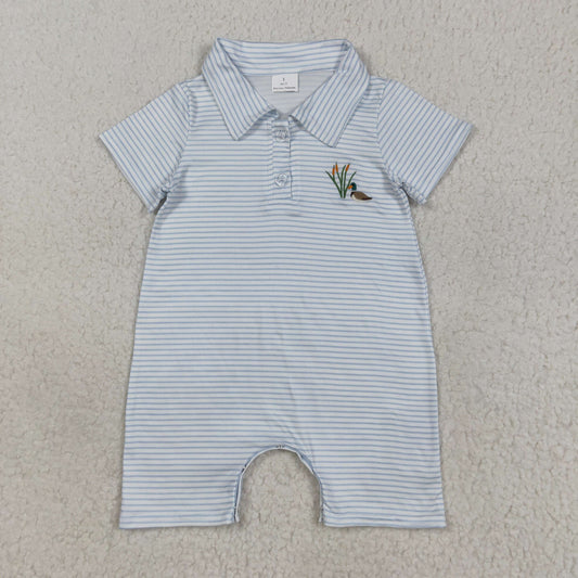 SR3149 baby boys stripe blue button duck romper embroidery