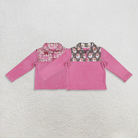 Matching Baby girls clothes plush zip-up long-sleeved top fleece