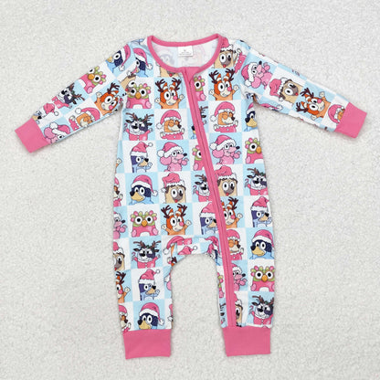 LR1783 Baby girls Christmas dog zipper romper