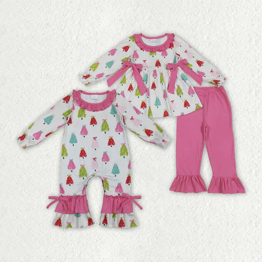 Matching Baby girls Christmas tree bow  romper & set clothing