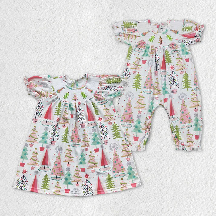 Matching Baby girls Christmas romper dress smocked