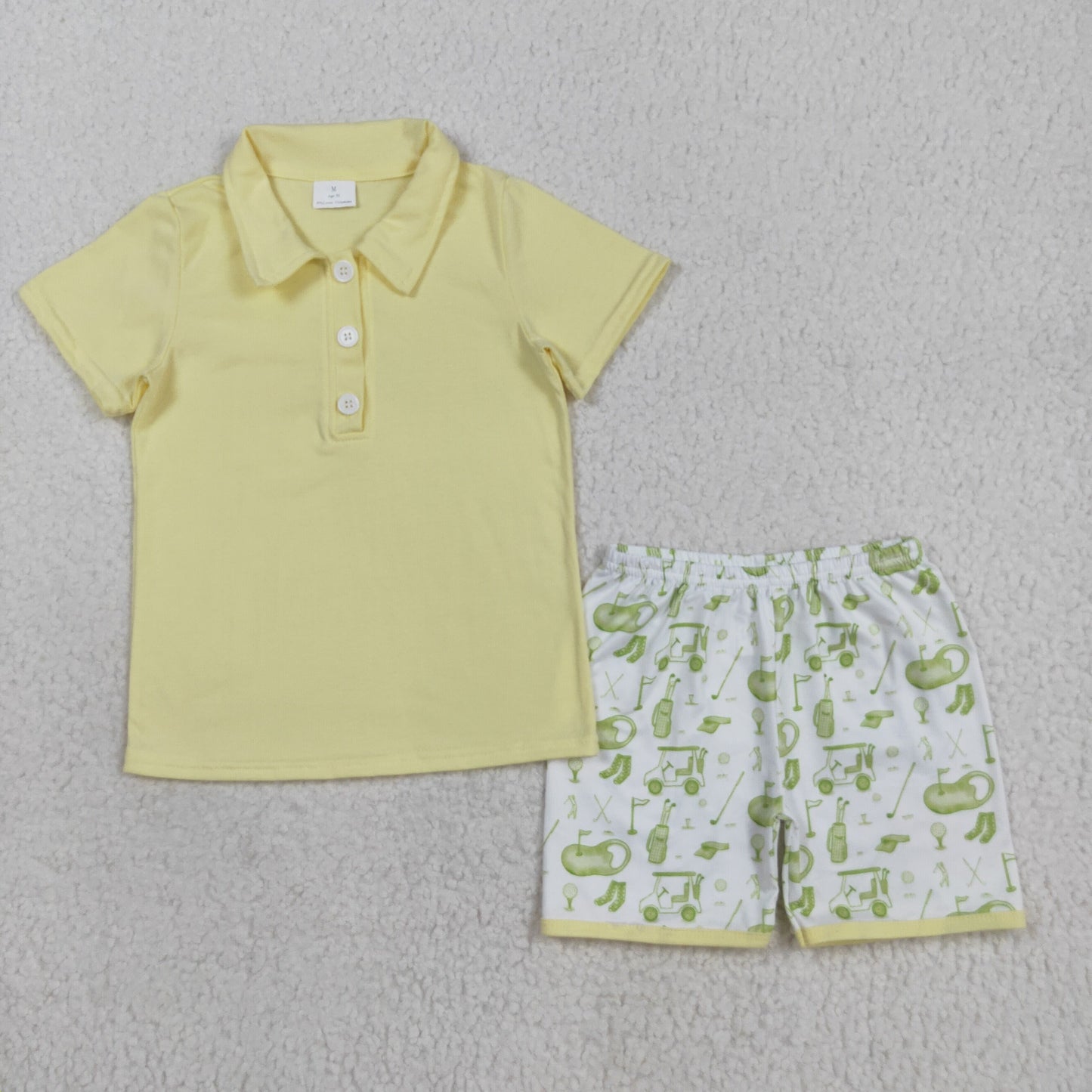 BSSO1546 Boys yellow short sleeve button green golf shorts outfits