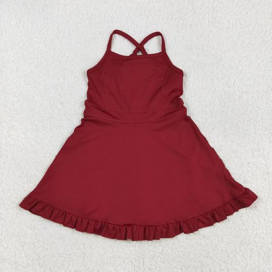 S0568  Girls wine red swimsuit 1pcs