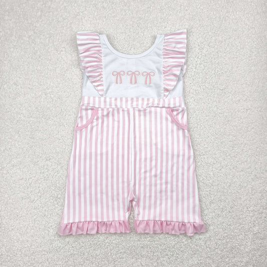 SR3025 baby girls pink stripe bow sleeveless embroidery