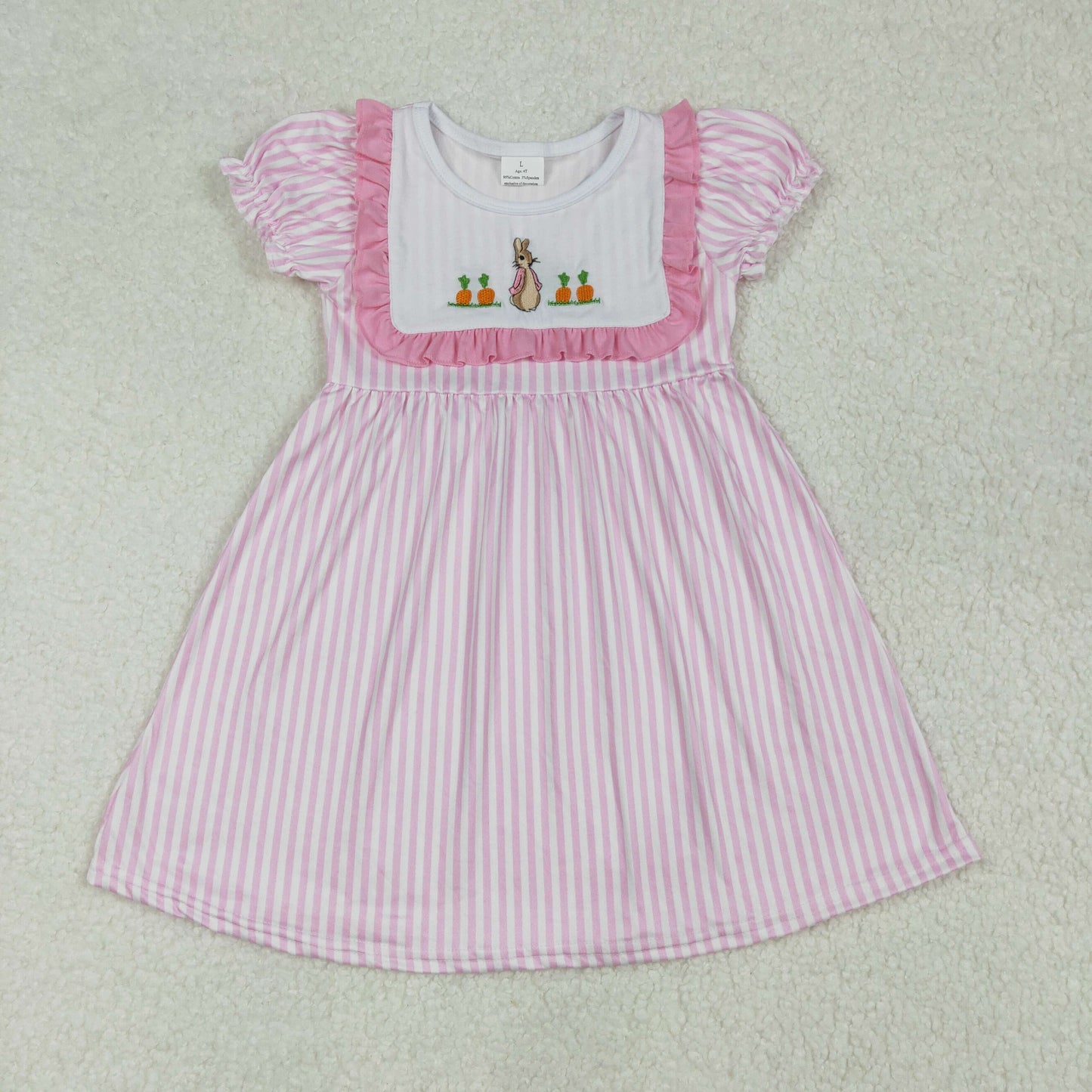 GSD1532 pink  bunny Puff sleeve stripe Dress embroidery