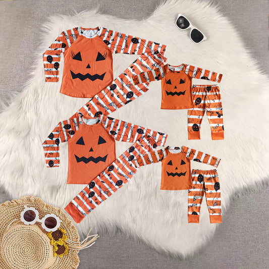 Family Matching Adult Baby girls boys Halloween orange stripe pajamas