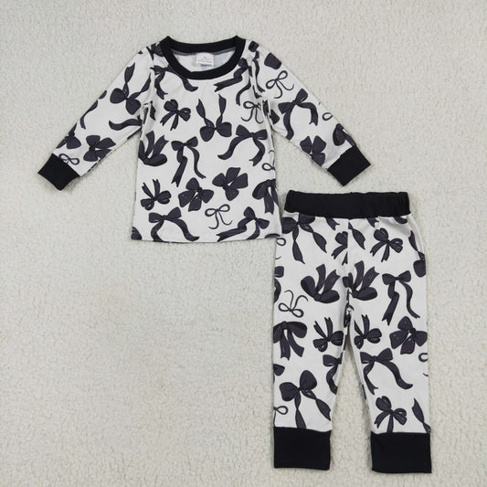 GLP2395 baby Girls black bow pajamas