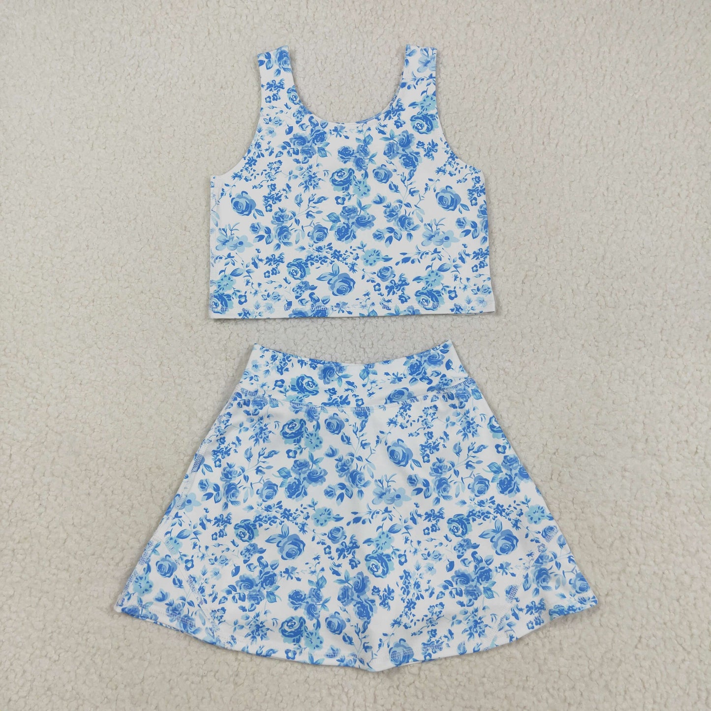 GSD2787  girls blue flower skirt outfits yoga