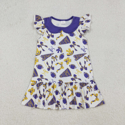 GSD2784 girls flying sleeve Cheer bow purple Dress