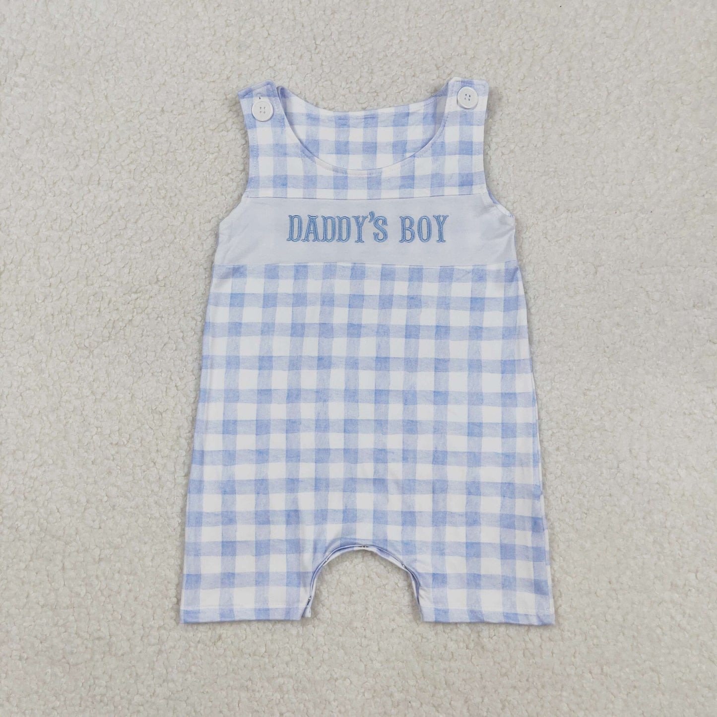 SR2945 Baby boys sleeveless DADDY'S BOY checkered romper embroidery