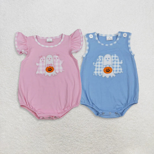 Matching Baby girls boys Halloween pink blue romper embroidery