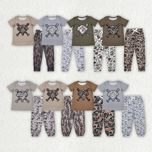Matching Baby boys baseball short sleeves camo outfits