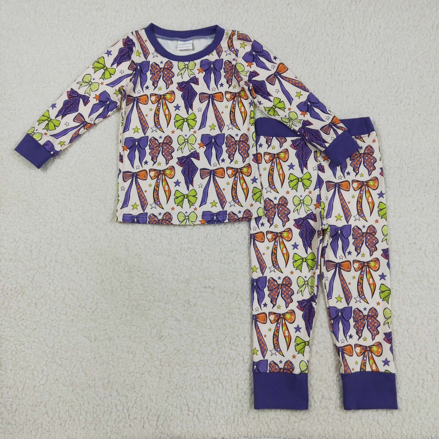 GLP2566 girls purple green orange bow pajamas