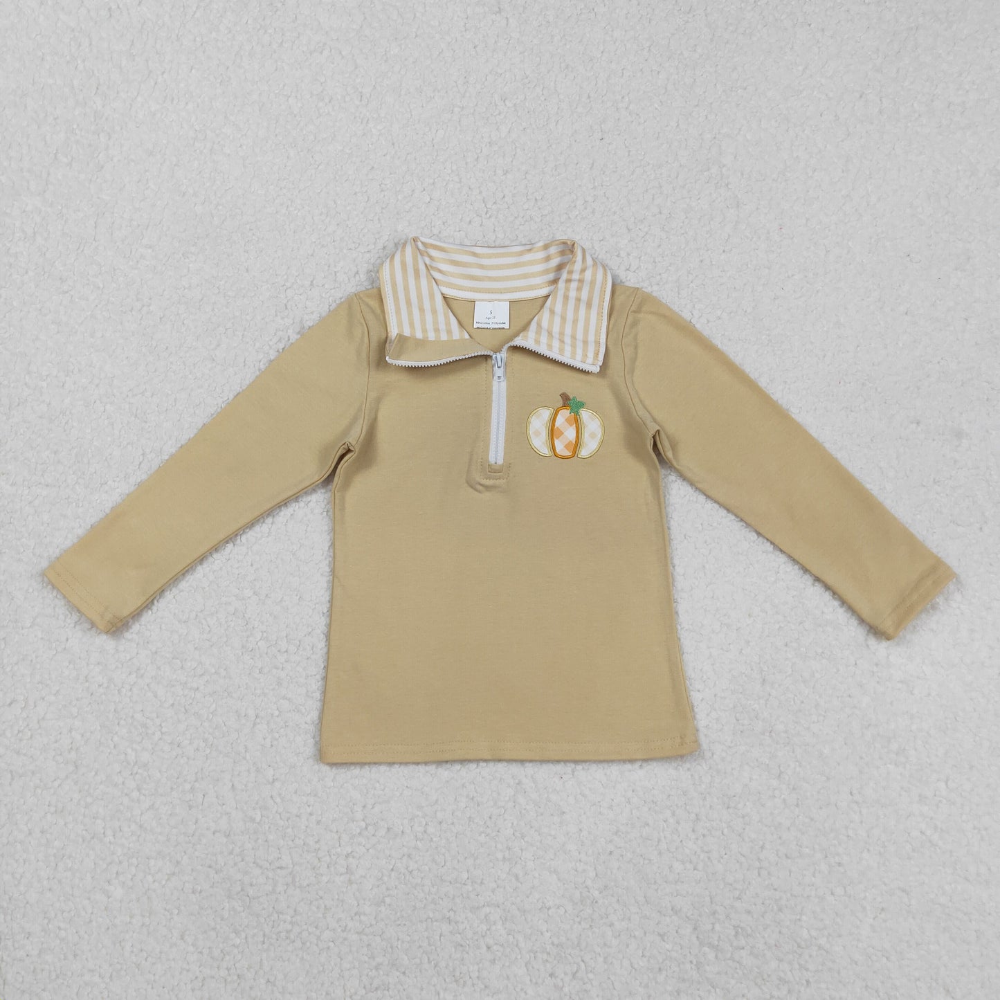 BT1293 baby boys Khaki pumpkin zipper shirt top embroidery