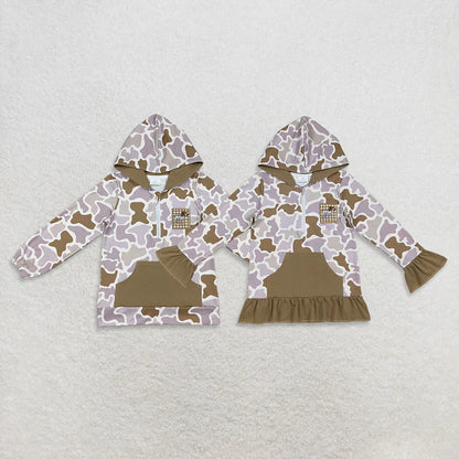 Matching Baby boys girls  zip-up long-sleeved camo top pullover hooded  embroidery