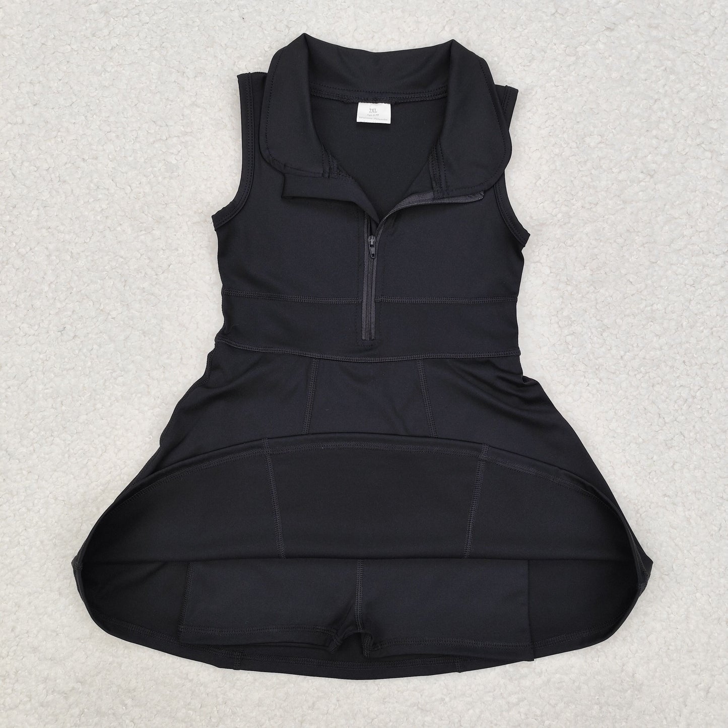 GSD1428 Girls black zipper sleeveless yoga Dress