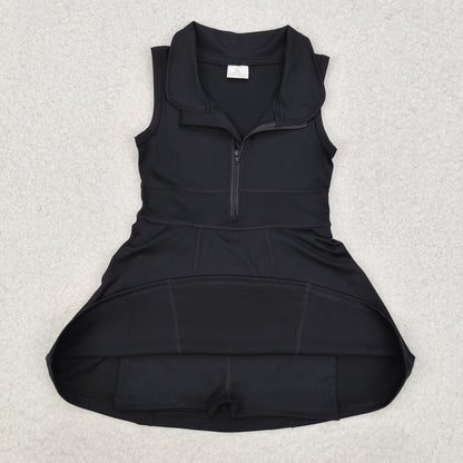 GSD1428 Girls black zipper sleeveless yoga Dress