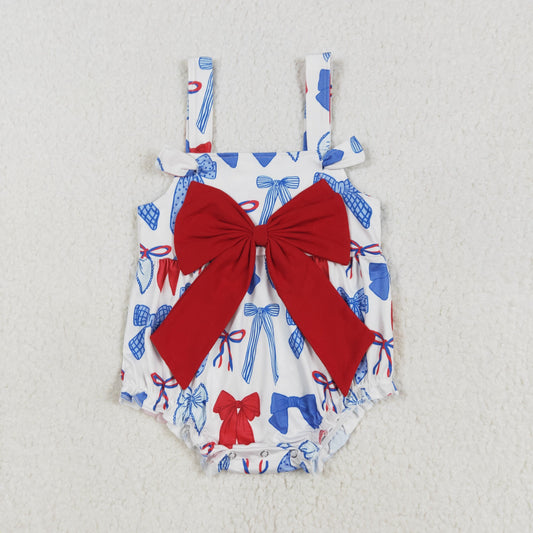 SR2606 Baby girls July Fourth red bow romper