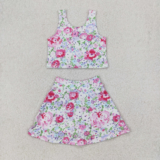 GSD1989 baby girls purple flower sleeveless dress outfits Yoga