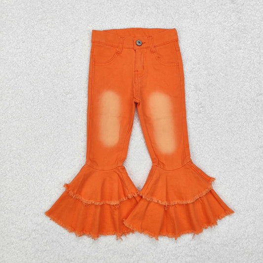 Girls Jeans Bell Bottom Pants Ruffled Orange