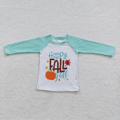 6 A11-11 Boys Happy FALL pumpkin blue Top Long Sleeves