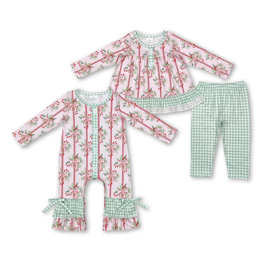 Matching Baby girls Christmas tree bow  romper & set clothing